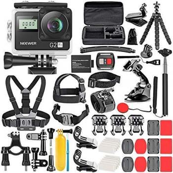 Neewer G2 HD 4K Cámara Acción Pantalla Táctil 12MP 4K/30FPS EIS Cámara Deportes WiFi Gran Angular 170 Grados con Cámara Acción 50 en 1 Kit Accesorios para Surf, Buceo, Ciclismo