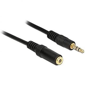 Cable de audio 3.5mm M-F, 2m, negro, conector macho y hembra