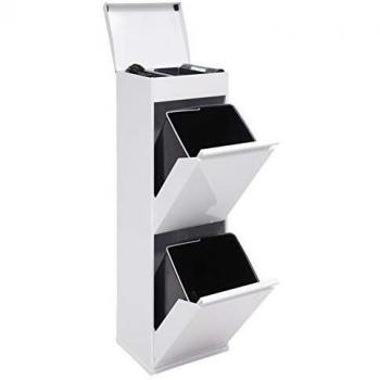 Arregui Top CR221-B Cubo de Basura y Reciclaje de Acero de 2 Cubos y Bandeja Superior Multiusos, Blanco, 97.5 x 30.6 x 24.4 cm