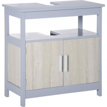kleankin Armario para Baño Debajo del Lavabo con 2 Puertas y Estante Ajustable, Estilo Moderno, Capacidad de Carga 15 kg, Sistema Antivuelco, Dimensiones 60