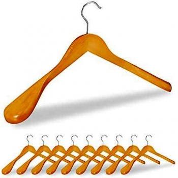 Pack de 10 Perchas Anchas de Madera para Chaquetas y Abrigos, 45 cm, Color Marrón Natural