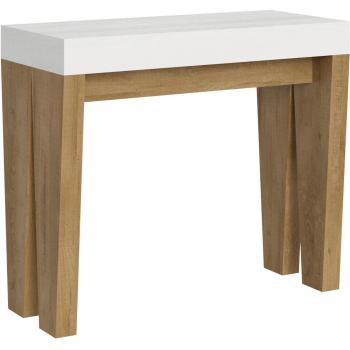 Consola Extensible 90x40/300 cm Spimbo Mix Tapa Fresno Blanco - Estructura Roble Natural