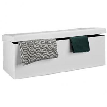 Baúl de Almacenamiento Grande Plegable de Lino Blanco, 38 x 114 x 38 cm