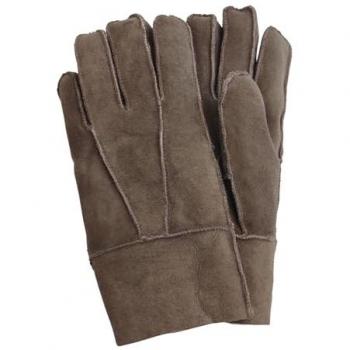 Unisex Brown Sheepskin Suede Gloves with Adjustable Cuff - Size Small