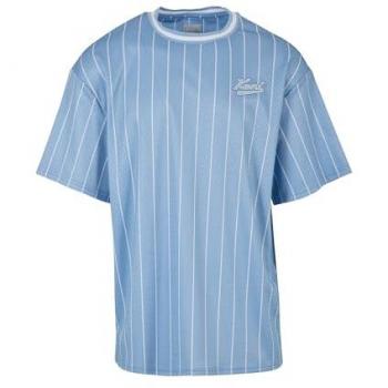 Camiseta Karl Kani Hombre Celeste con Rayas Varsity y Malla