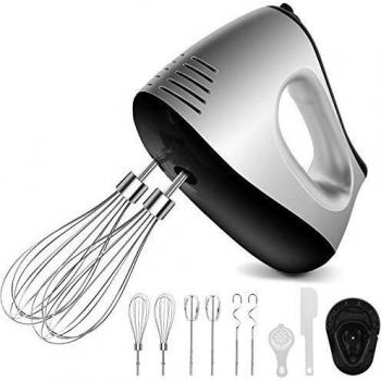 NWOUIIAY Batidora Eléctrica de Varillas 500W 5 Velocidades Función Turbo Batidora de Repostería con 2 Batidores, 2 Ganchos, 2 Batidores de Huevos, Separador de Huevos, Espátula de Horneado y Soporte
