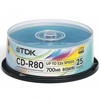TDK CD-R Velocidad 52x Tarrina 25 ud. 700 MB 80 Minutos