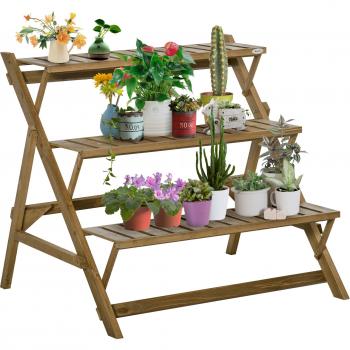 Estantería para Plantas de Madera en Forma Escalera con 3 Estantes Plegables Marrón