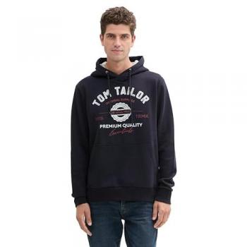 Sudadera con Capucha Tom Tailor Regular Fit para Hombre, Color Azul Marino, Talla S, con Logo Impreso