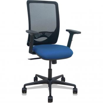 Silla Zulema sincro malla negra asiento bali azul marino brazos 2D ruedas 65mm