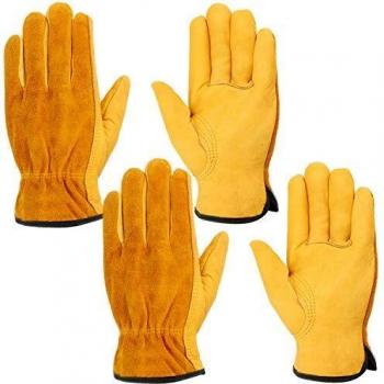 Wisolt Guantes de trabajo de cuero 2 pares espina prueba y guantes resistentes impermeables para la construcción jardinería patio reparación de automóviles disponible para hombres y mujeres L