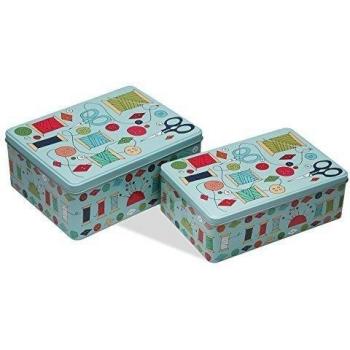 Versa  10390176 - Set de 2 cajas metal costura verde