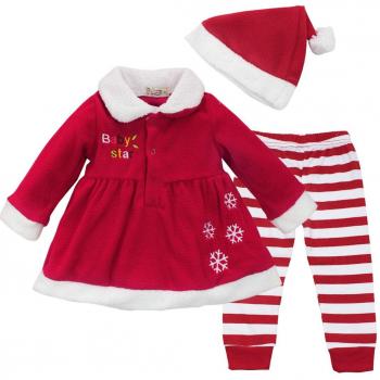 Freebily Conjunto de Navidad Fiesta para Bebé Niña Conjunto Vestido + Pantalones Rayas + Gorro de Navidad Disfraz de Princesa Navideño Niña Rojo 9-12 Meses