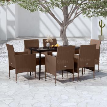 7-Piece Brown and Black Garden Dining Set with Cushions