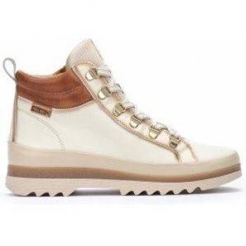 Pikolinos VIGO W3W-8564C1 Botines para Mujer de Piel Color Blanco Roto, Caña Baja, Planos, con Cierre de Cordones y Cremallera Lateral, S