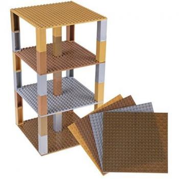 Strictly Briks Pack de 4 Bases con Ladrillos separadores 2 x 2 - Construcción en Forma de Torre - Compatible con Todas Las Marcas - 15,24 x 15,24 cm - Dorado, Plateado, Color Cobre, Color Bronce