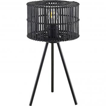 Lámpara de mesa Rabiya de Lindby, tipo bambú negro, diseño trípode, 1 llama E27, adecuada para salón y comedor