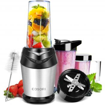 COSORI C011-PB Batidora de Vaso de Alta Velocidad 23000 RPM con 6 Cuchillas,10-Piezas Licuadora para Zumos y Batidos, Pica Hielo, Picadora Profesional con Cepillo de Limpieza y 3 Vasos, 1000W
