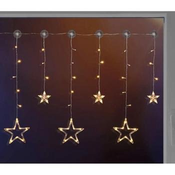 Cortina de luces estrellas Fairy con 63 LEDs, 1x0,8m, luz blanca cálida, temporizador, funcionamiento a batería, apta para interior y exterior