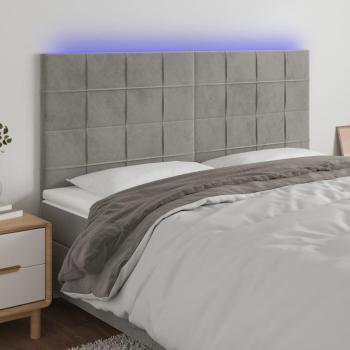 Cabecero Led Terciopelo Gris Claro 180x5x111/128 cm con luces LED