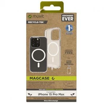 Muvit Funda Recycletek Magsafe Transparente para iPhone 15 Pro Max, compatible con Apple, fabricada con materiales reciclables
