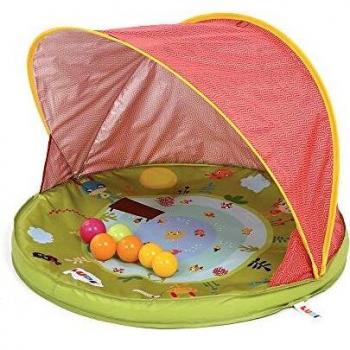 LUDI Tienda de campaña Abribaby - Protección contra el Viento y el Sol - 6 Pelotas Incluidas - Cobertizo y Patatas tas - Capota Anti-UV 50 - Desde el Nacimiento 90011 - Color Blanco
