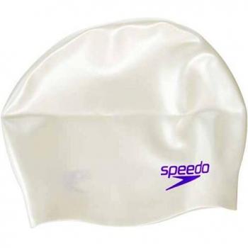 Speedo Kids' Plain Moulded Silicone Cap, White/Royal Purple, One Size