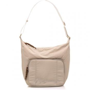 Bolso de Hombro Mariamare Cream Beige con Cierre de Cremallera y Bolsillo Frontal