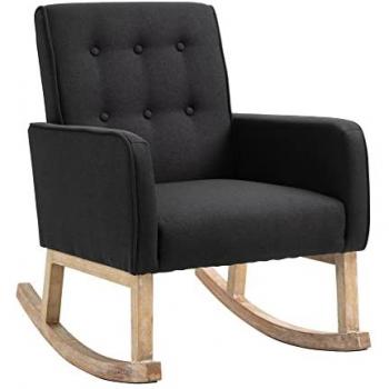 Silla Mecedora Dream Tapizada en Tela Negra con Base de Madera y Estilo Escandinavo