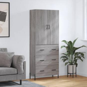 Aparador alto de madera contrachapada gris sonoma 69,5x34x180 cm