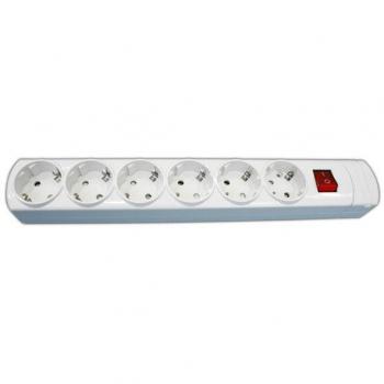 Base Múltiple Schuko 6 Tomas con Interruptor Blanco, Protección Infantil, 16A/250V, Sin Cable - Electro DH 36.143/SC - EAN 8430552128495