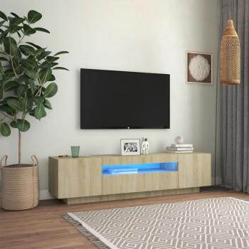 Mueble de TV con luces LED y estantes en roble Sonoma de 160x35x40 cm