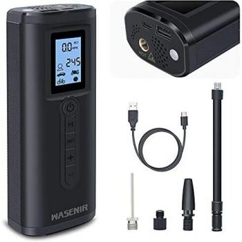 Wasenir Inflador Ruedas Coche, Compresor Aire Coche 2000mAH, Compresor Aire Portatil, Utilizado para Coche, Bici, Moto, Balones y Otros Inflables