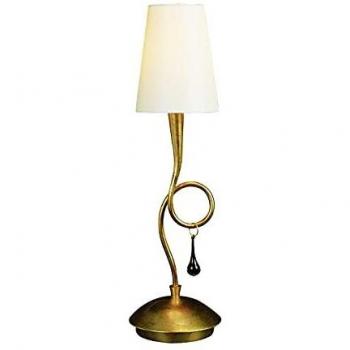 Lámpara de Sobremesa Clásica PAOLA Oro Metal Cristal Tela
