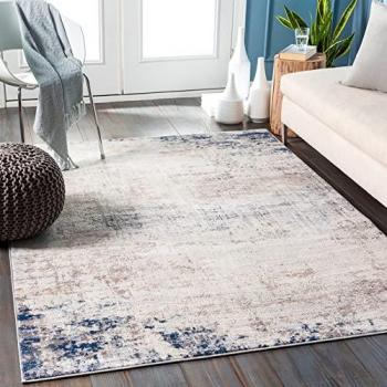Alfombra Surya Utrecht, Rectangular, 9 mm de Altura, Diseño Moderno de Mármol, Ideal para Sala y Dormitorio - 140x200 cm en Marfil, Gris y Azul
