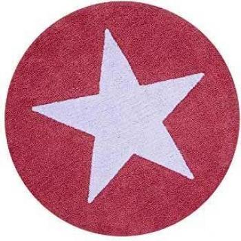 Happy Decor Kids -Alfombra Lavable Round Big Star 100% Algodón Natural -Rosa, Blanco- Ø 120 cm