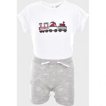 Conjunto de bebé gris con dibujo de tren