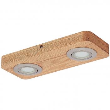 Plafón de madera Lindby Mikari, 2 luces, moderno, marrón, hecho de madera e.o., para salón y comedor