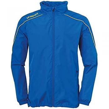 Cortavientos para niños Uhlsport Stream 22, chaqueta con capucha oculta en el cuello alto, unisex, color azul azur/lima amarilla, talla 164