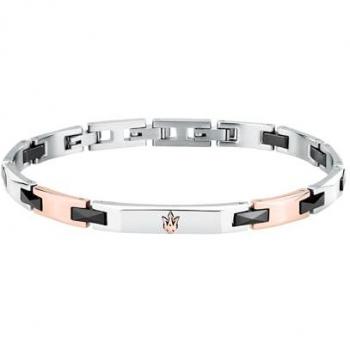 Pulsera Maserati para Hombre de Cerámica y Acero en Negro, Oro Rosa y Plateado - 18+3.5cm