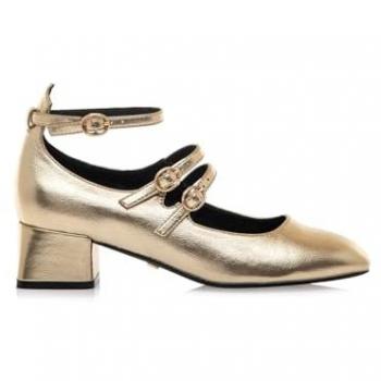 Zapatos de salón para mujer Mariamare 63546 dorados con cierre de hebilla y tiras en el empeine, tacón de 3 a 5 cm, estilo casual y festivo