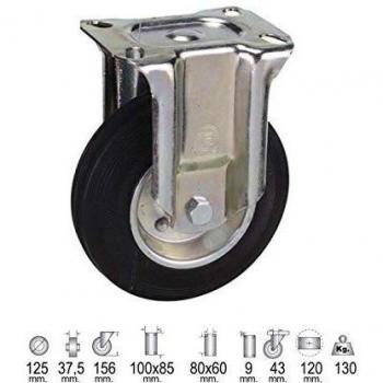 Rueda Industrial Goma Negra Fija 125 mm.