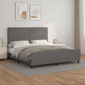 Estructura de cama con cabecero en cuero sintético gris 180x200 cm