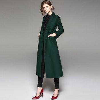 LD Señoras del Temperamento de la Manera de Las Señoras Color Sólido Traje de Cuello Largo Párrafo Abrigo de Lana Abrigo,Verde,SG