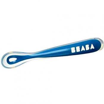 BÉABA Cuchara de Aprendizaje para Bebe, Silicona Suave, Primera Edad, Ergonómica, Azul