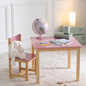 Mesa Cuadrada Classic para Niños en Madera Rosa/Beige - 60 x 60 x H 48 cm