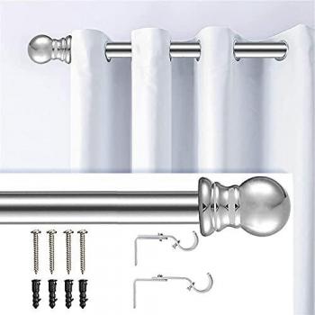 Barra de Cortina, 76-365CM Barra para Cortinas Extensible con Terminales en Forma de Redondo en Acero Inoxidable, Barra de Cortina Decorativo para Ventana de Cocina/Plata