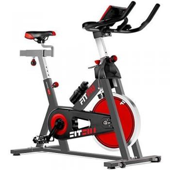 FITFIU BESP-22 - Bicicleta Indoor con disco inercia 24 kg y resistencia regulable, manillar con pulsómetro, botella y pedales con calapiés, Bici Entrenamiento Fitness en casa, peso máx 120 kg