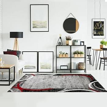 Tapis de salón vintage encuadrado rojo y gris 160x230 cm en polipropileno