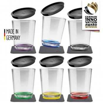 Silwy Magnetic Drinking Cups Set of 6 with Lids - Multicoloured, BPA-Free Tritan, Includes Metal Nano Gel Coasters